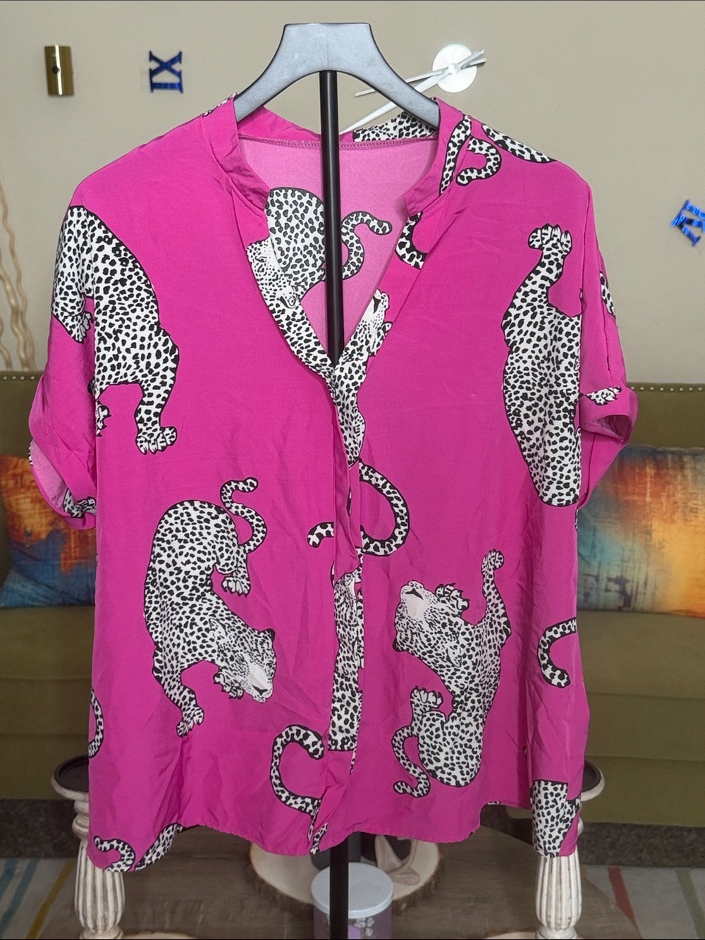 Fuchsia Leopard Print Pullover Shirt